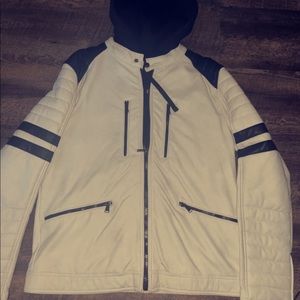 Men’s Black and White Quilted Leather Jacket